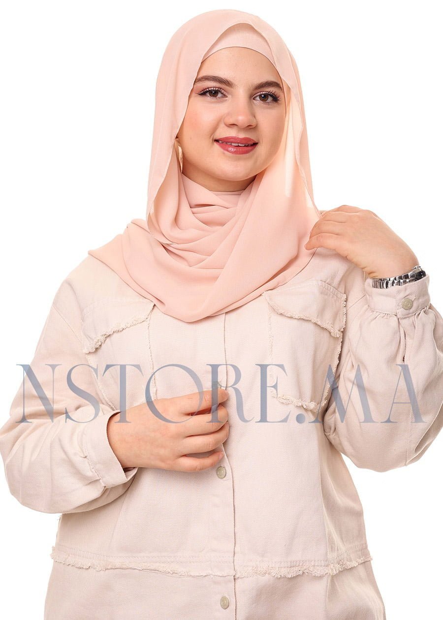 شال كريب بالبوني يربط من الخلف بيج وردي