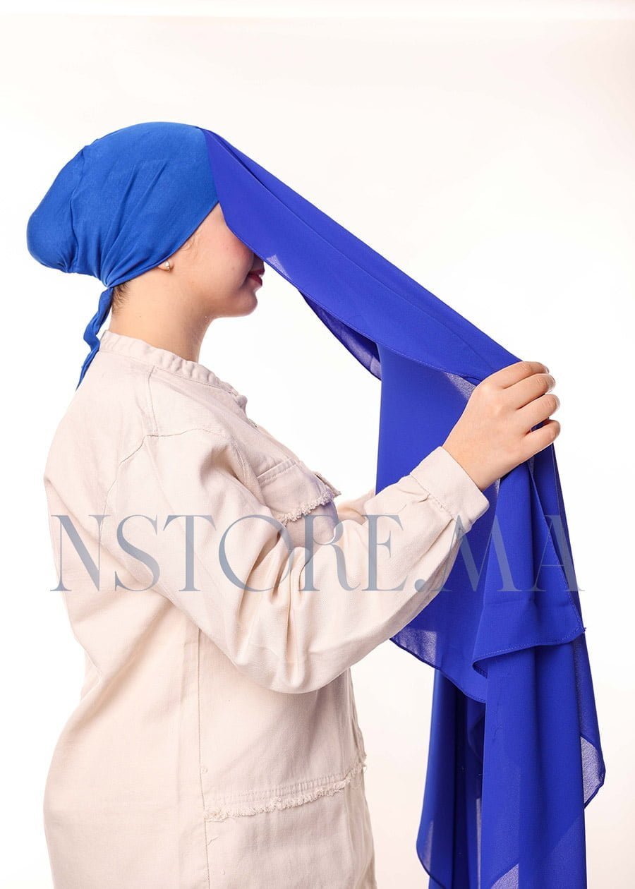 شال كريب بالبوني يربط من الخلف - أزرق ملكي -