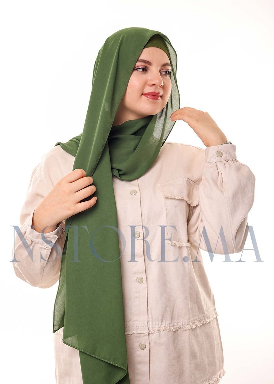 شال كريب بالبوني يربط من الخلف - أخضر عسكري -