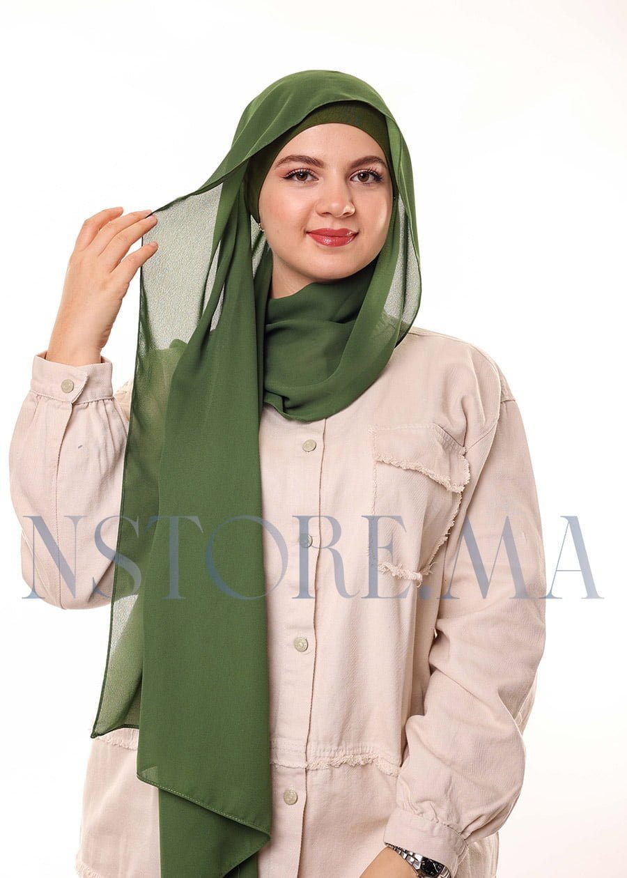 شال كريب البوني يربط من الخلف أخضر عسكري