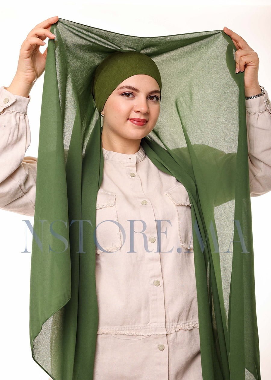 شال كريب بالبوني يربط من الخلف - أخضر عسكري -