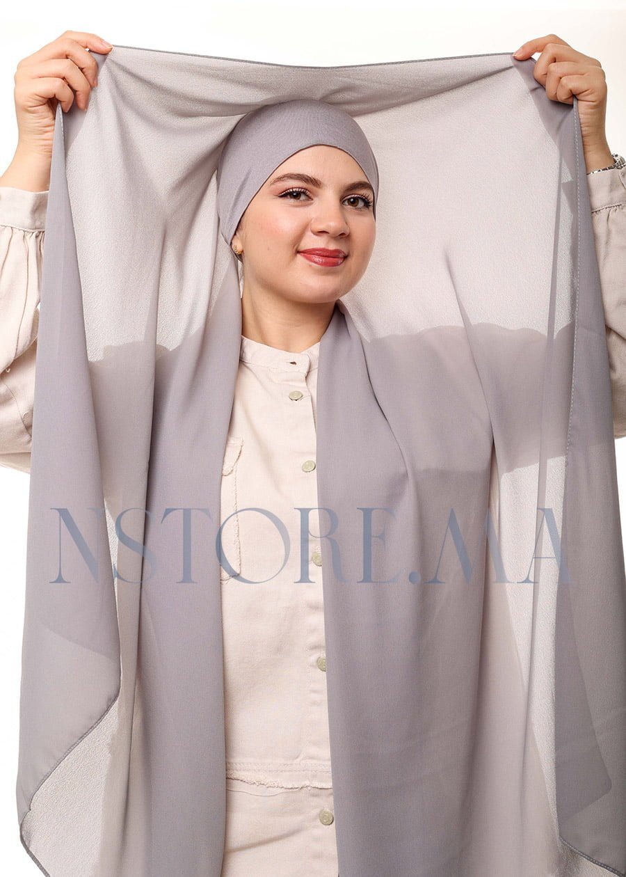 شال كريب بالبوني يربط من الخلف - رمادي -