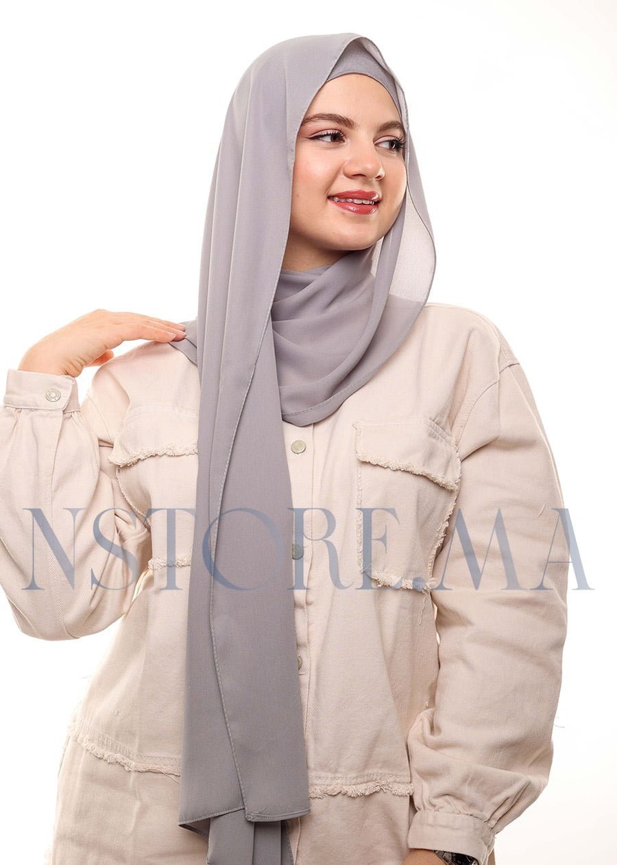 شال كريب بالبوني يربط من الخلف رمادي