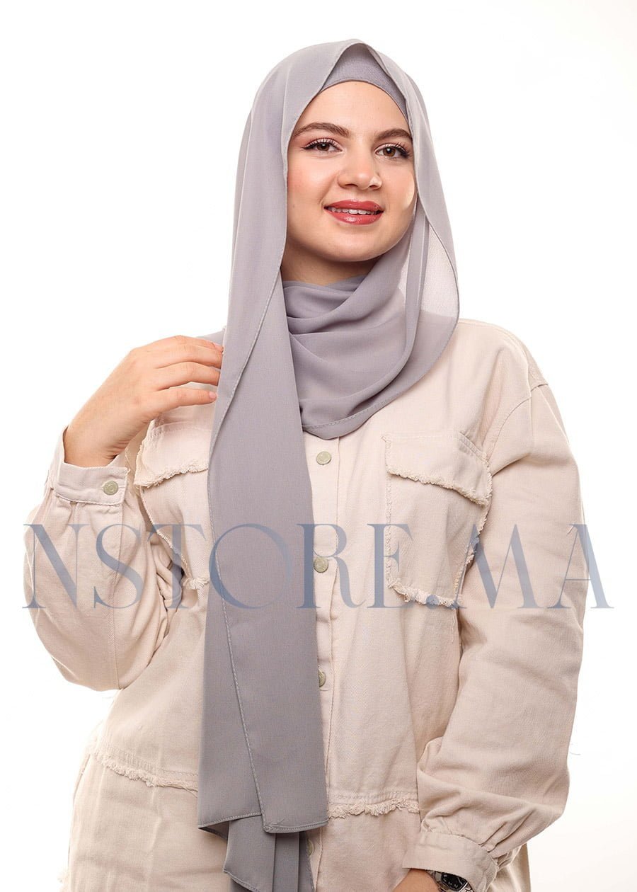 شال كريب بالبوني يربط من الخلف - رمادي -