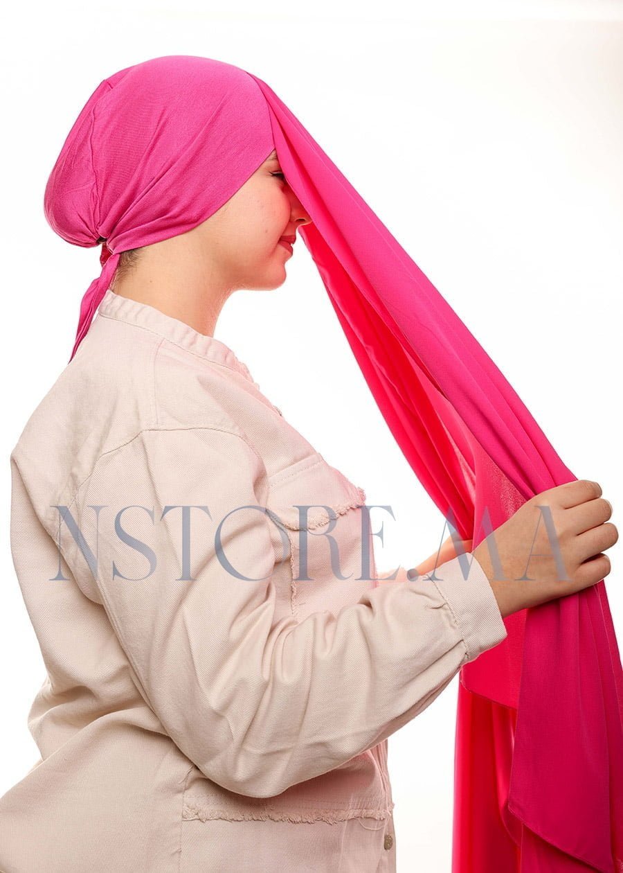 شال كريب بالبوني يربط من الخلف - وردي باربي -