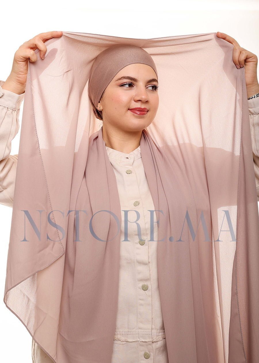 شال كريب بالبوني يربط من الخلف - بيج رمادي -