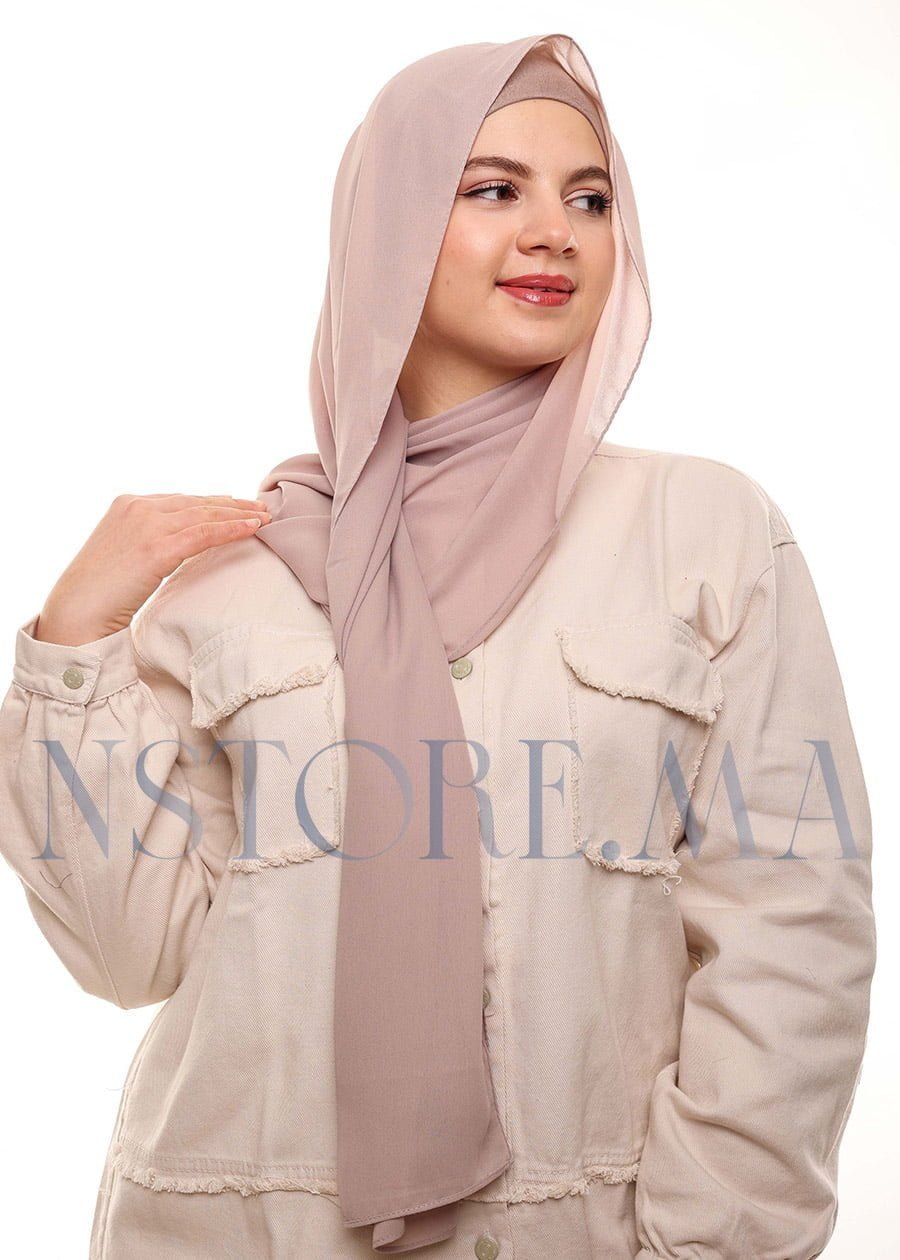 شال كريب بالبوني يربط من الخلف - بيج رمادي -