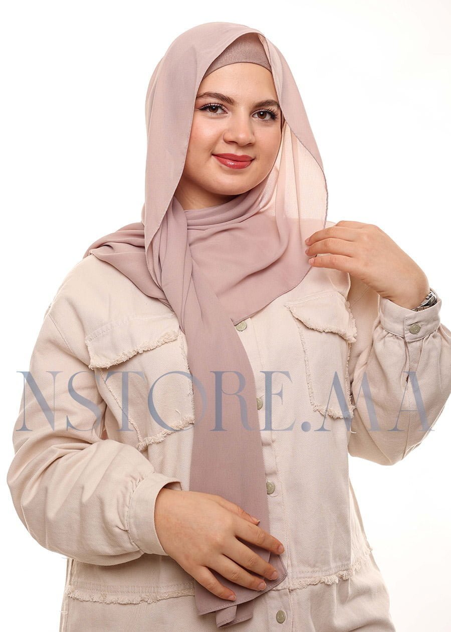 شال كريب بالبوني يربط من الخلف - بيج رمادي -