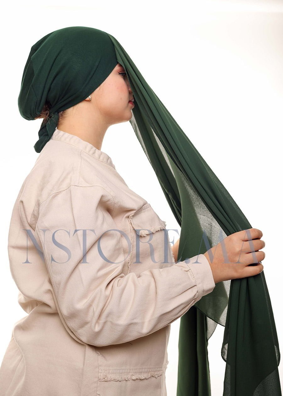 شال كريب بالبوني يربط من الخلف - أخضر زيتي -