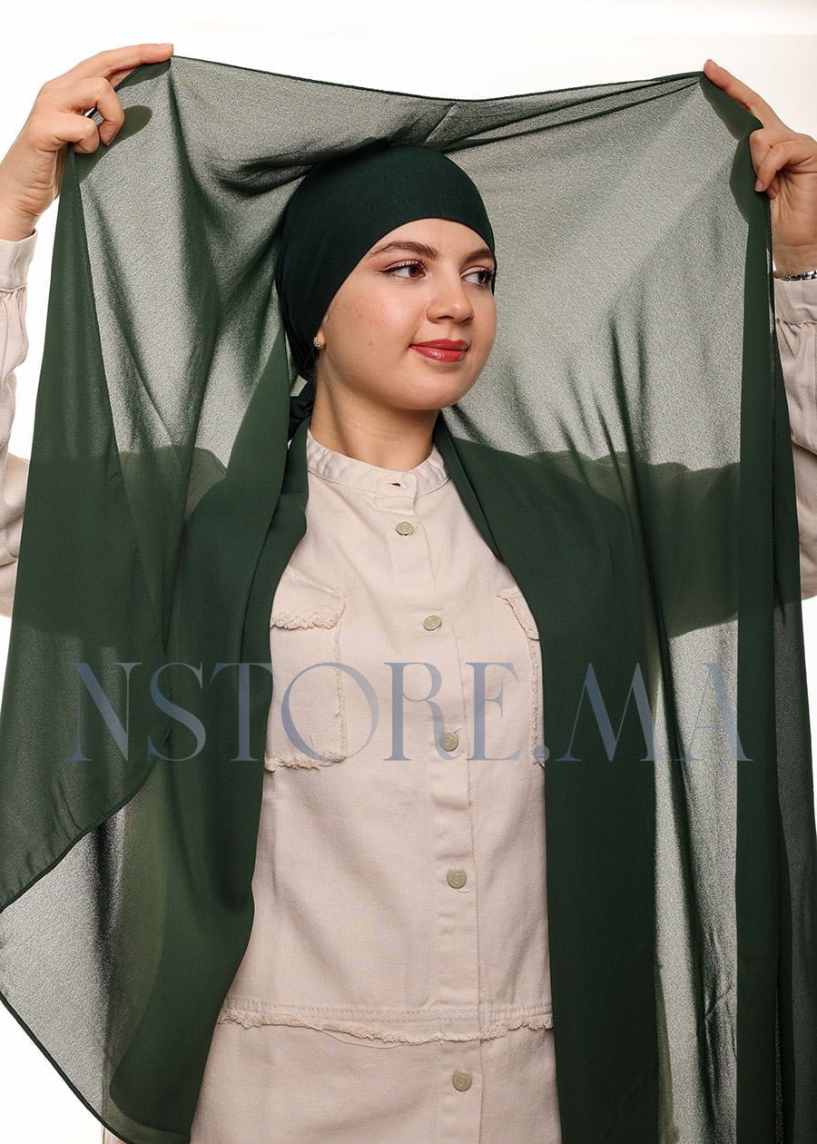 شال كريب بالبوني يربط من الخلف - أخضر زيتي -