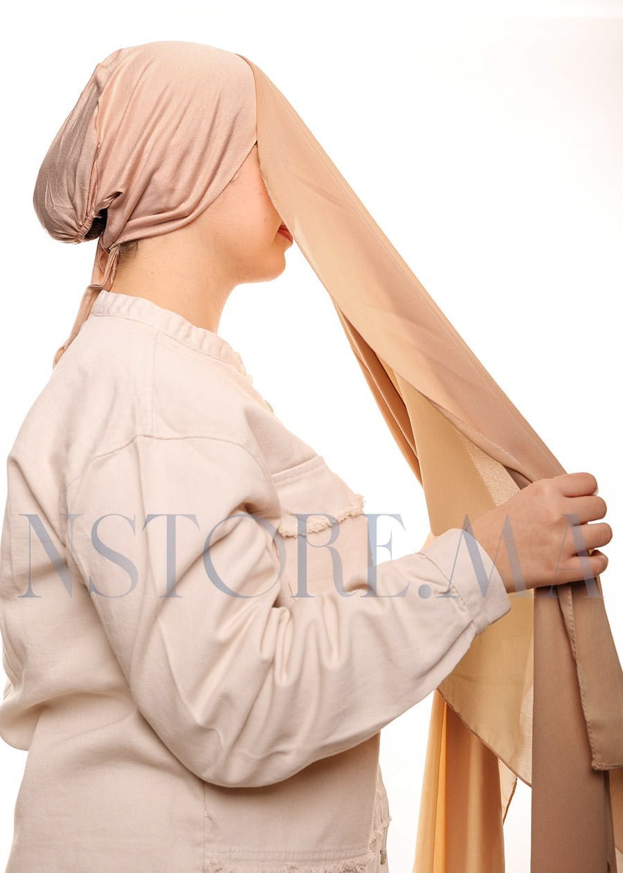 شال كريب بالبوني يربط من الخلف - بيج داكن -