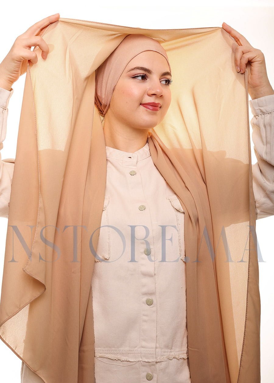 شال كريب بالبوني يربط من الخلف - بيج داكن -