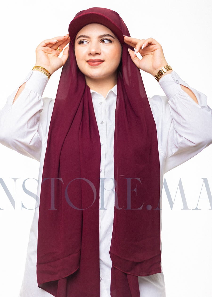شال كريب حريري بالقبعة - ڭرونة داكن -