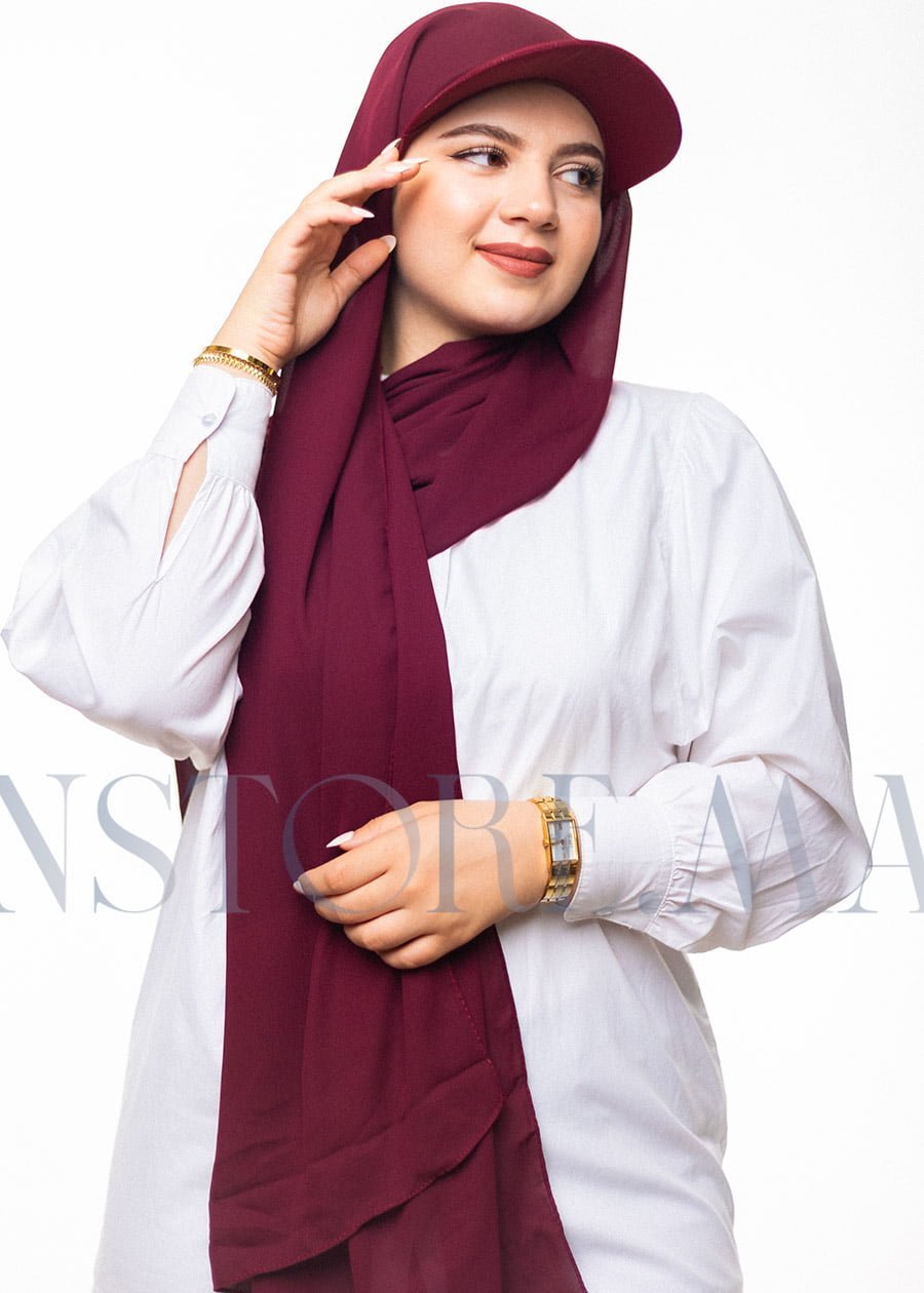 شال كريب حريري مع قبعة ڭرونة داكن