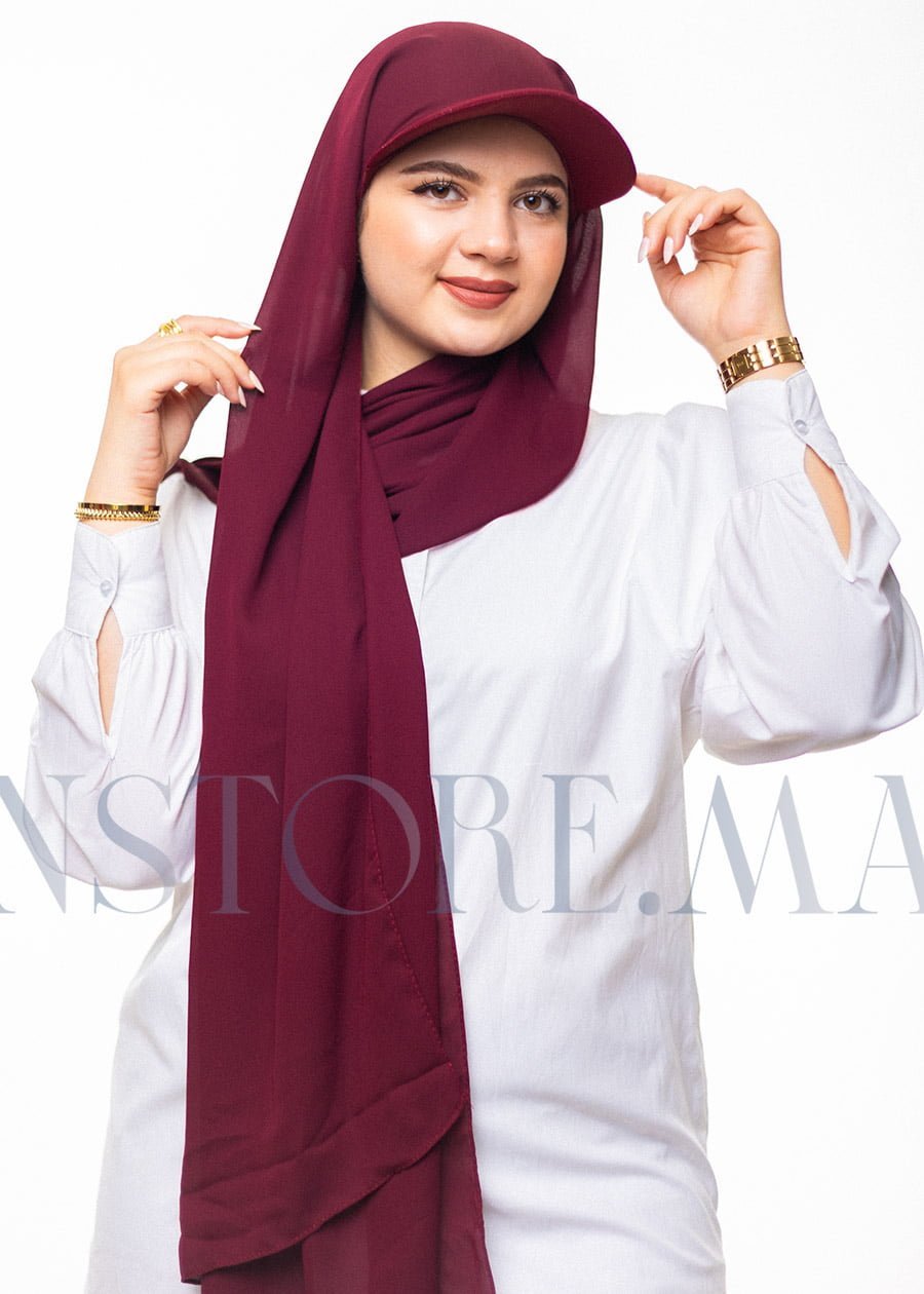 شال كريب حريري بالقبعة - ڭرونة داكن -