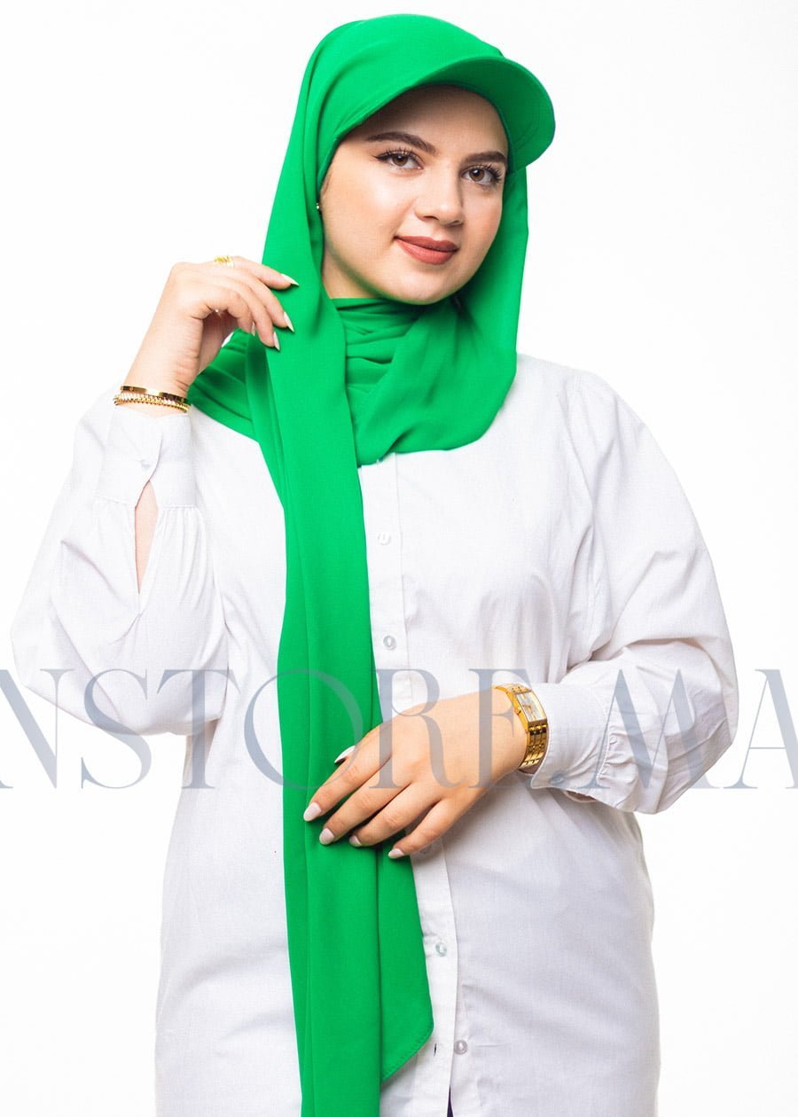 شال كريب حريري بالقبعة - أخضر ملكي -