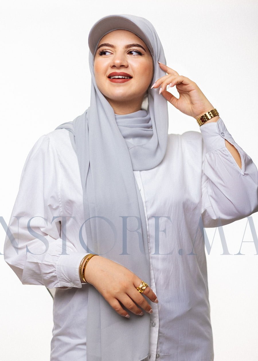 شال كريب حريري بالقبعة - رمادي -