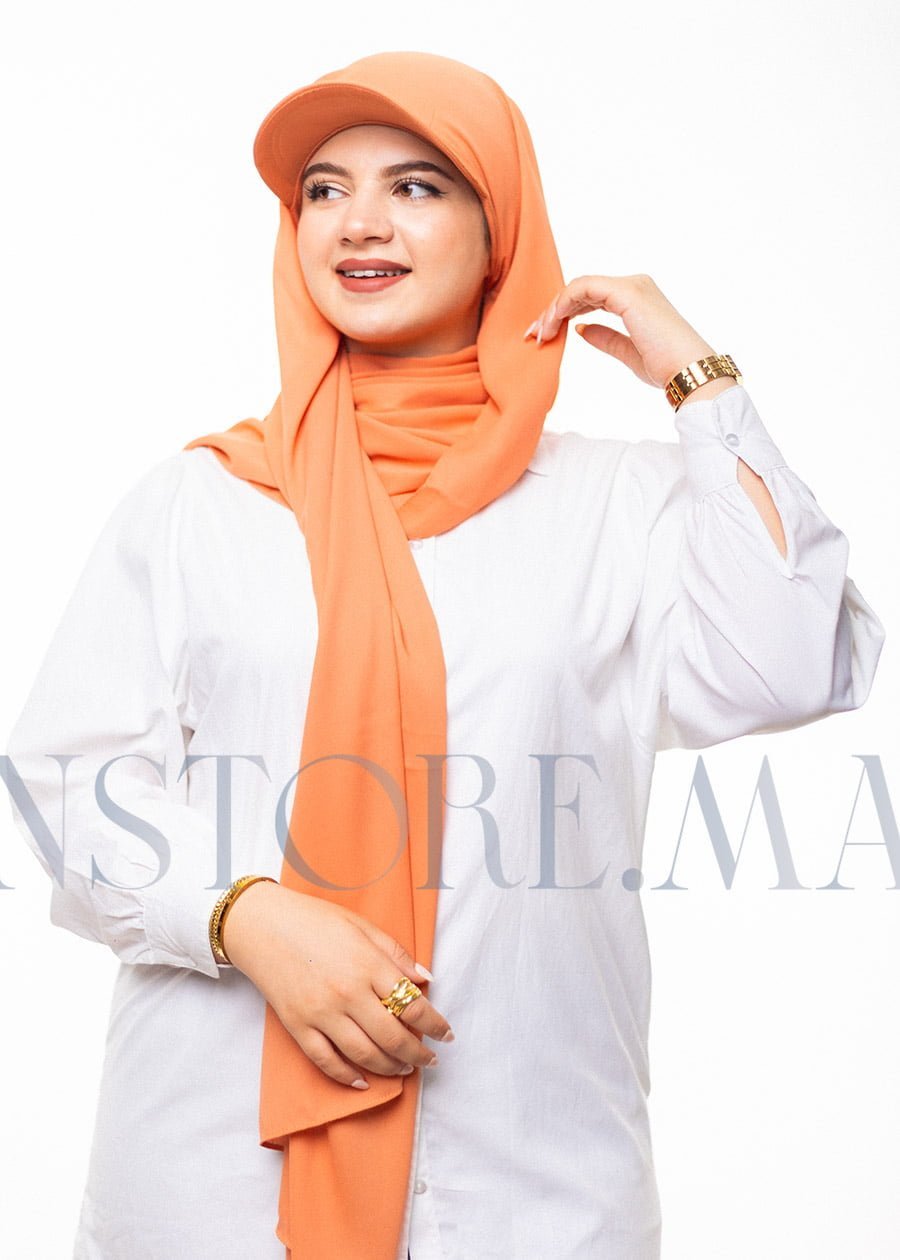 شال كريب حريري بالقبعة - برتقالي باستيل -