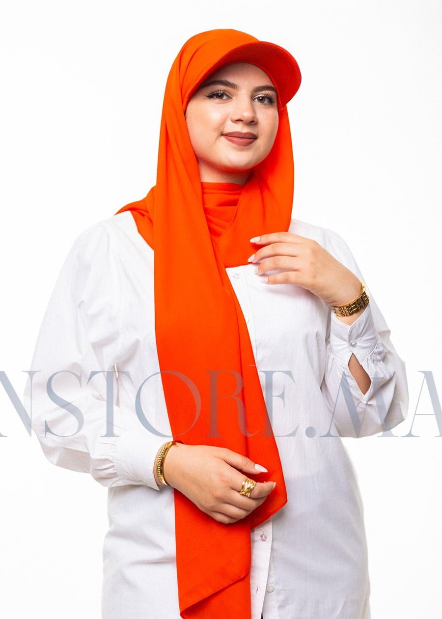 شال كريب حريري بالقبعة - برتقالي -