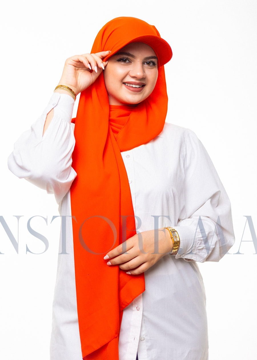 شال كريب حريري مع قبعة برتقالي