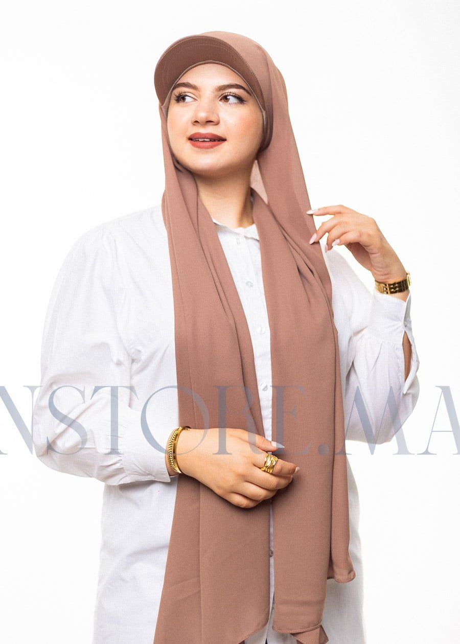 شال كريب حريري بالقبعة - بيج ترابي -