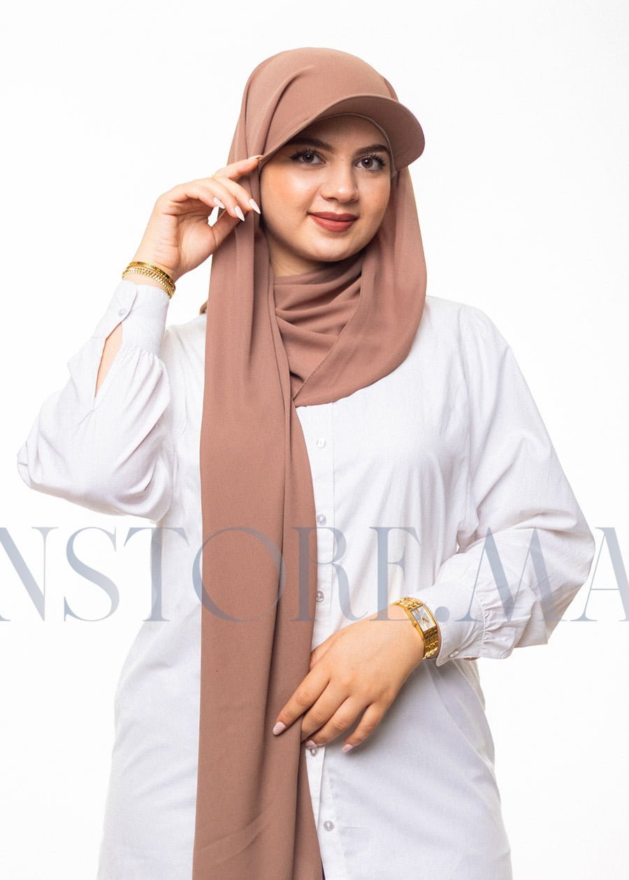 شال كريب حريري بالقبعة - بيج ترابي -