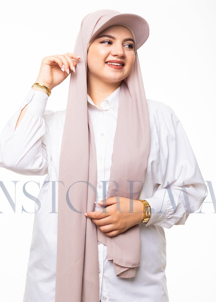 شال كريب حريري بالقبعة - بيج رمادي -