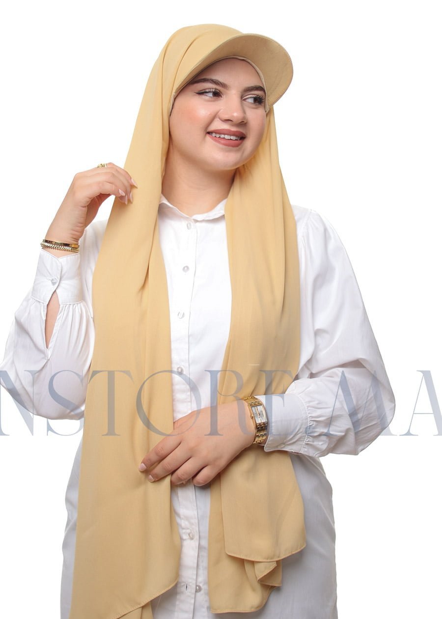 شال كريب حريري مع قبعة أصفر باستيل