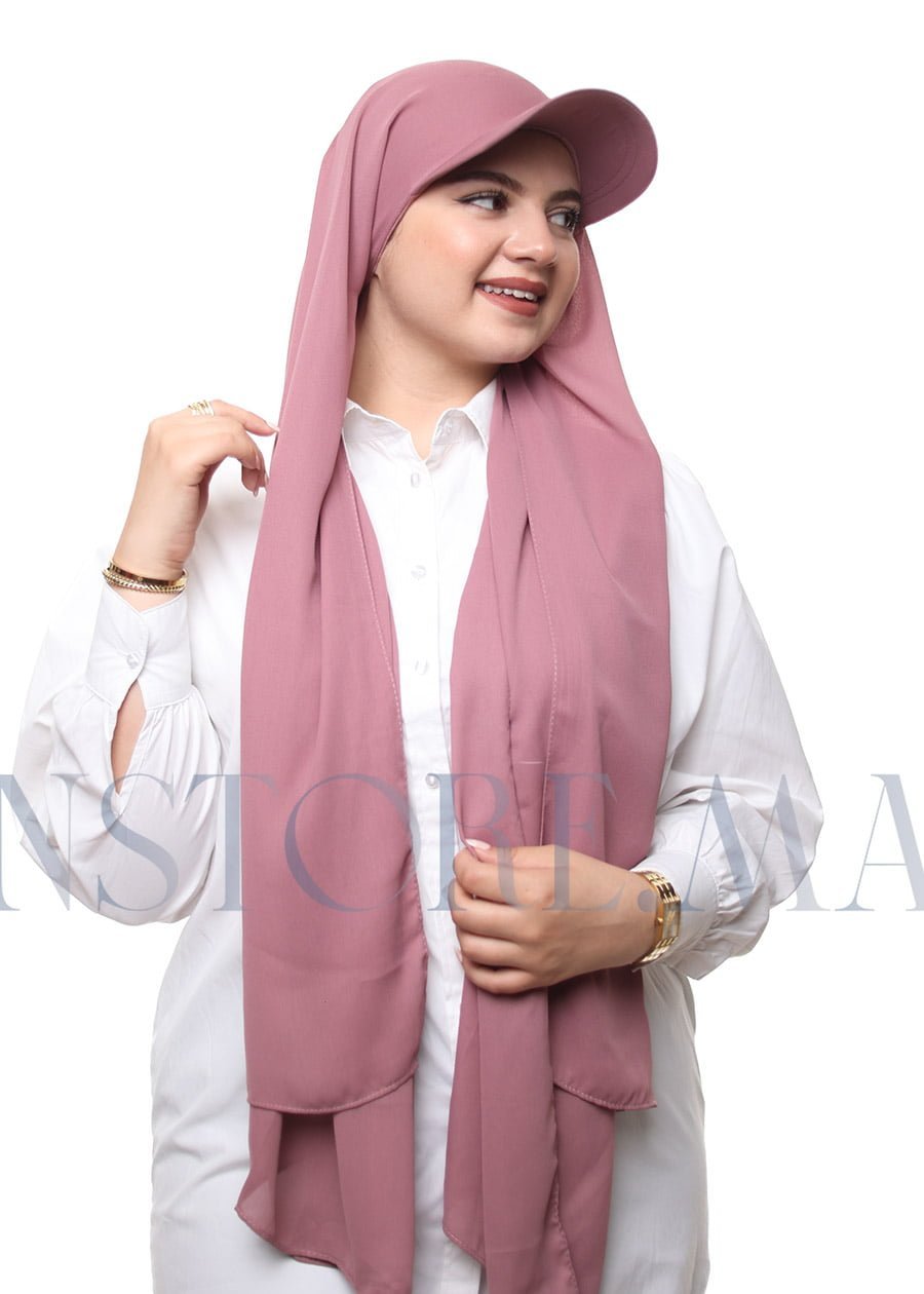 شال كريب حريري مع قبعة وردي كشيري