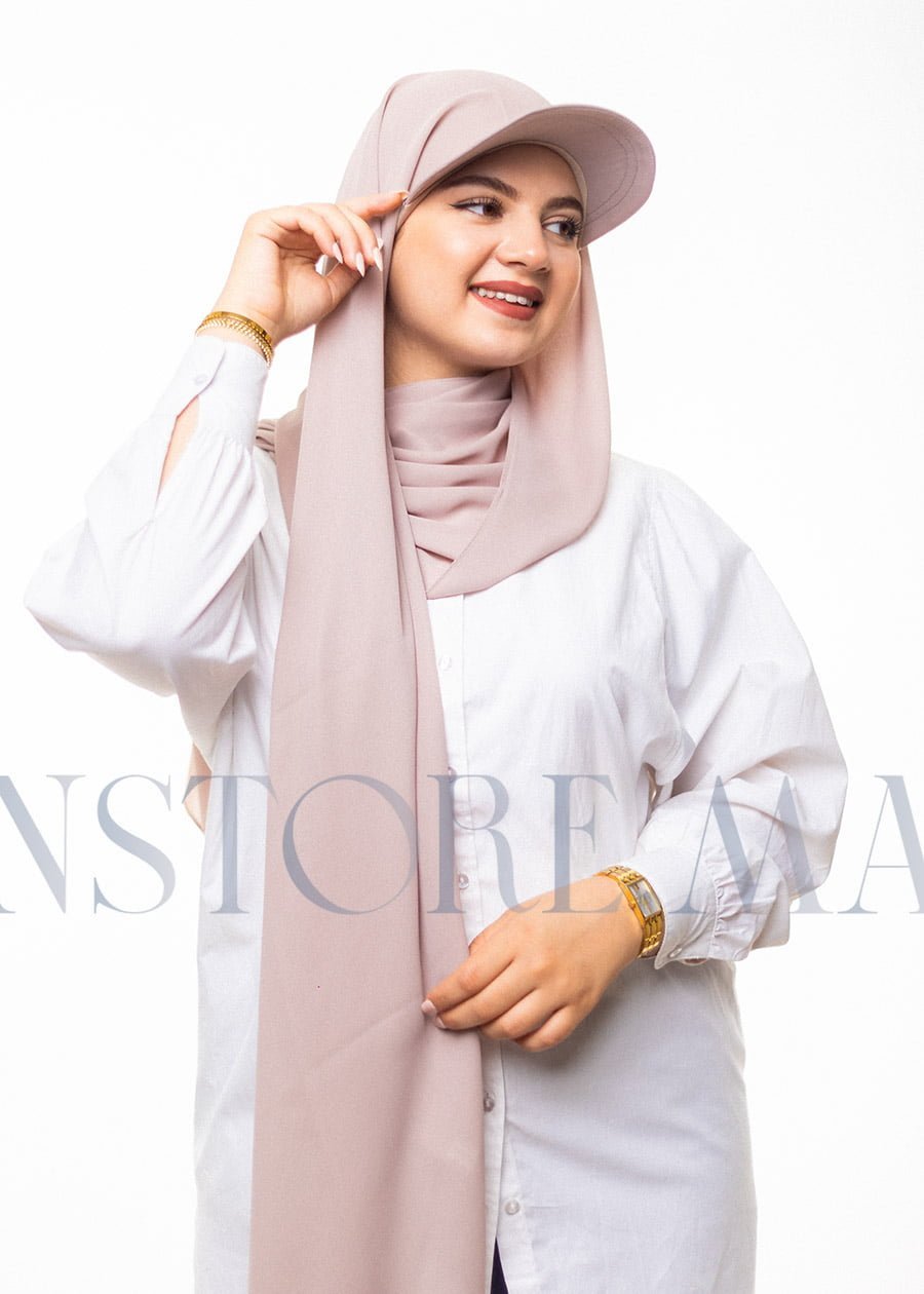 شال كريب حريري بالقبعة - بيج رمادي -