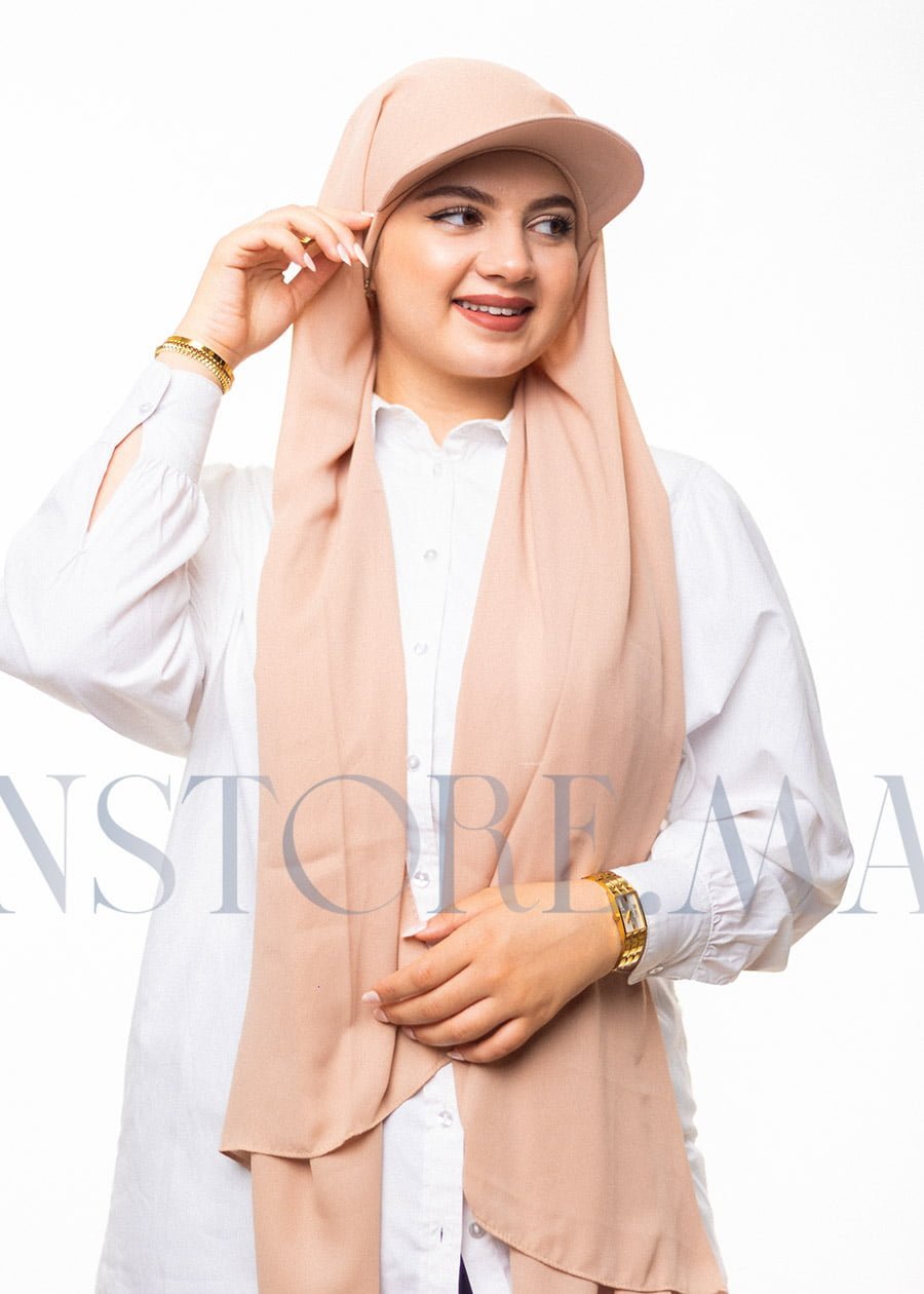 شال كريب حريري بالقبعة - بيج -