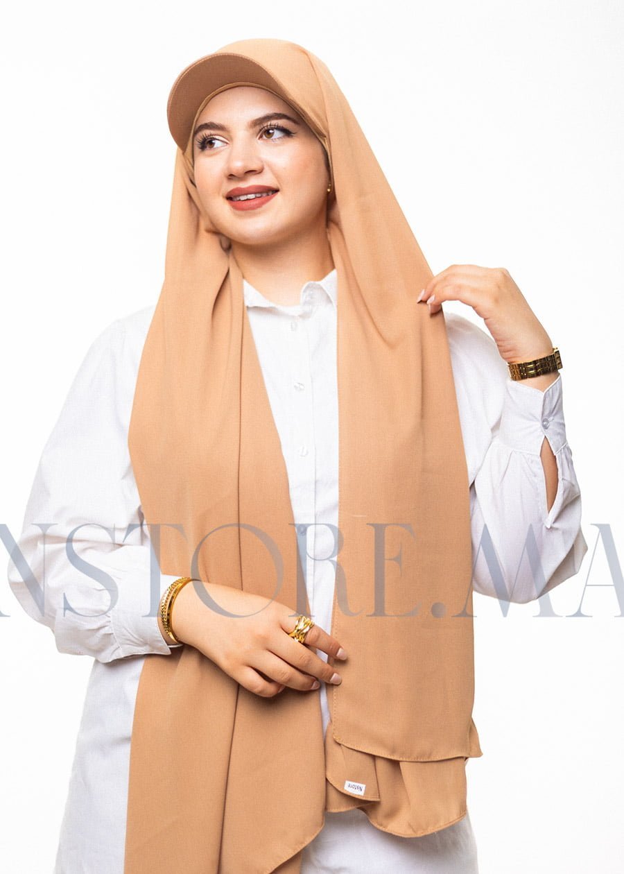 شال كريب حريري بالقبعة - بيج رملي -