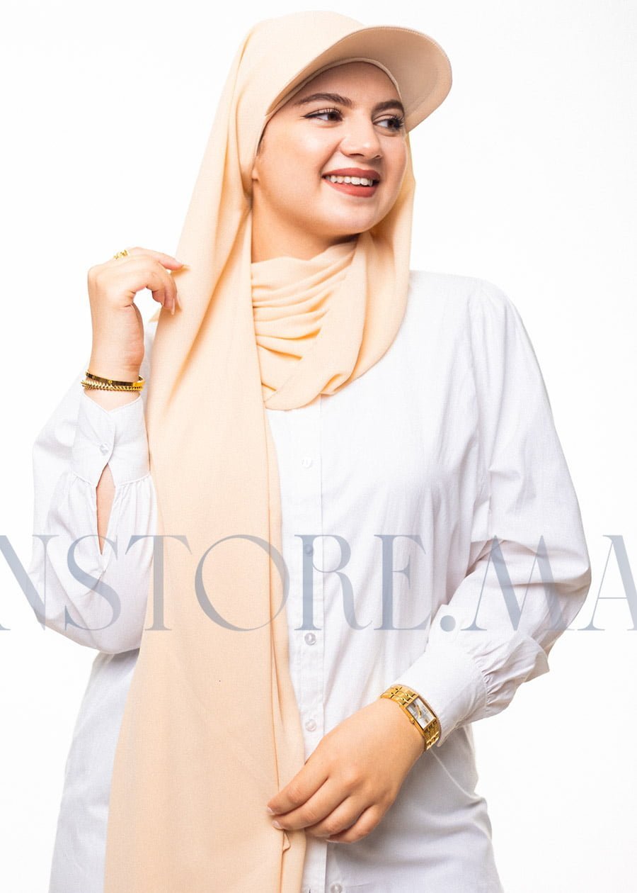 شال كريب حريري بالقبعة - بيج فاتح -