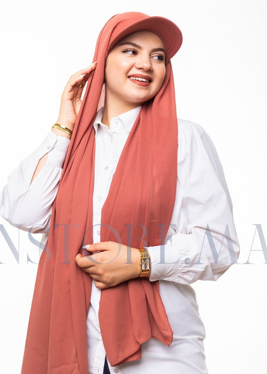 شال كريب حريري بالقبعة - أحمر لاجوري -