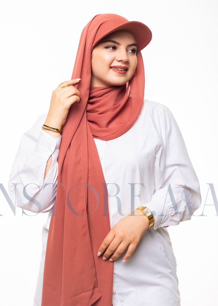 شال كريب حريري بالقبعة - أحمر لاجوري -