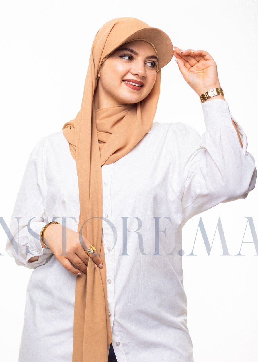 شال كريب حريري بالقبعة - بيج رملي -