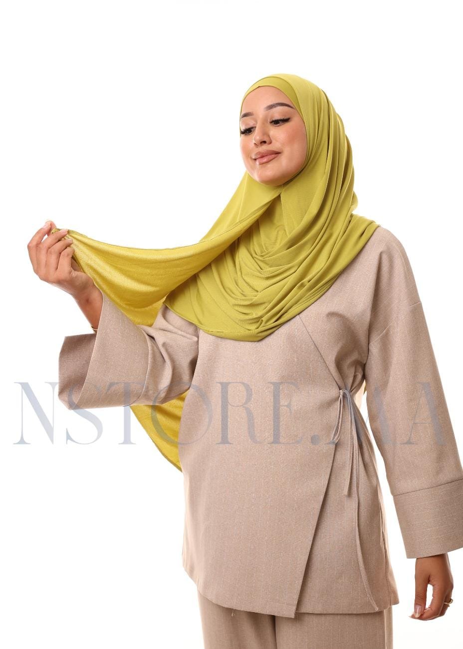 شال مزدوج - أخضر مصفر -