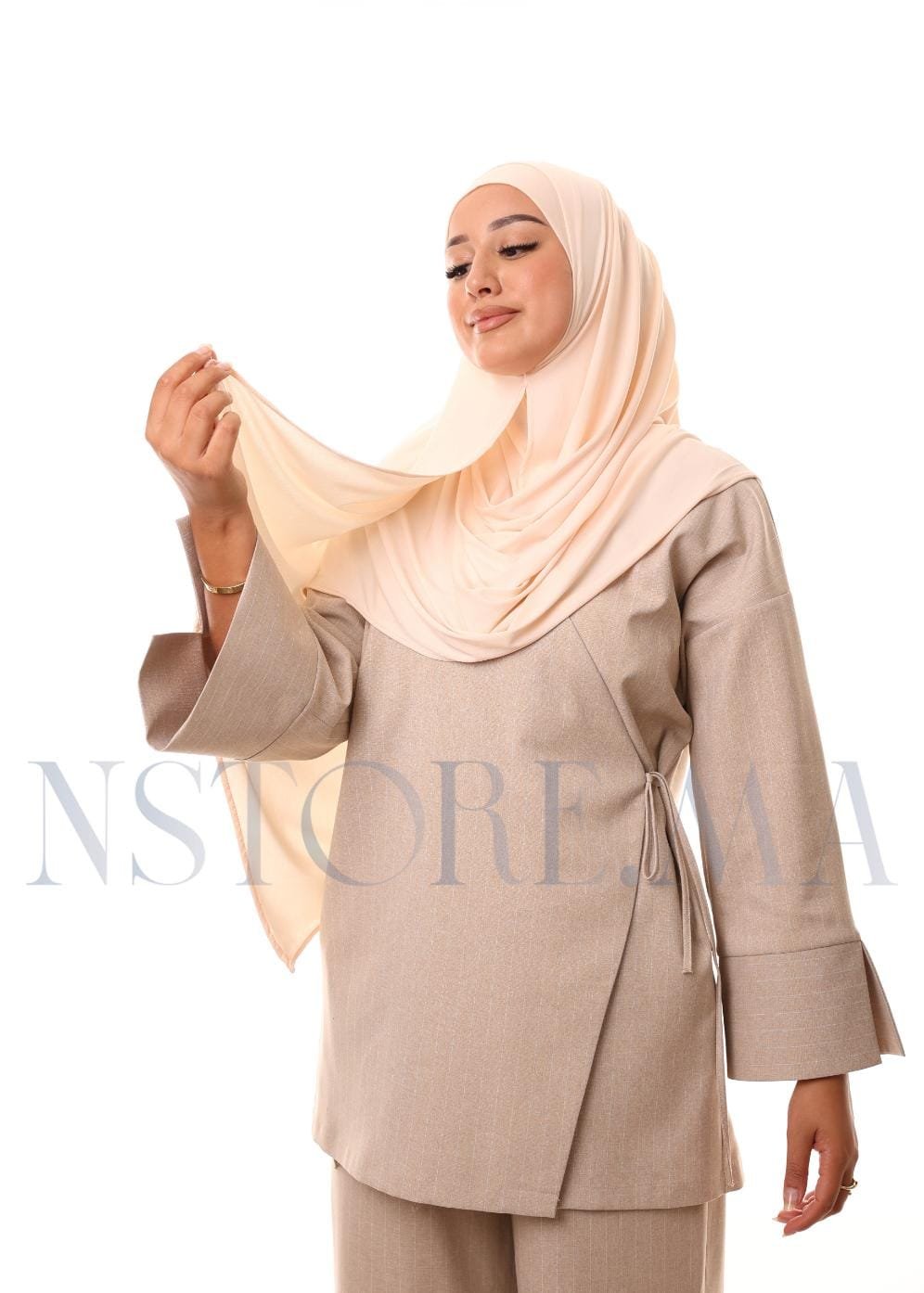 شال مزدوج - بيج باستل فاتح -