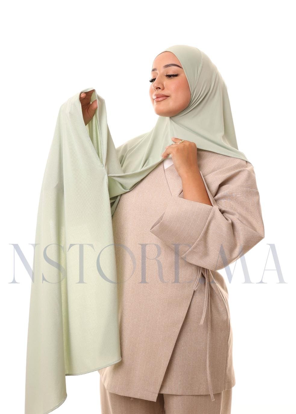 شال مزدوج أخضر باستل