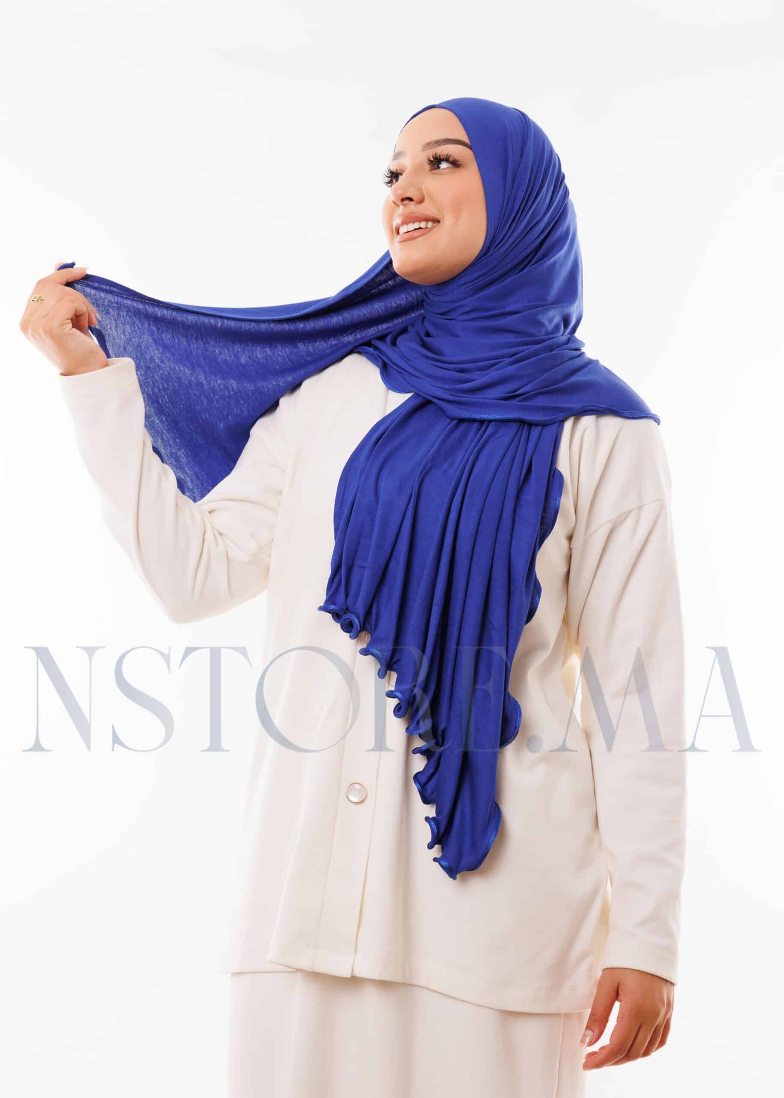 شال ليكرا مموج أزرق ملكي