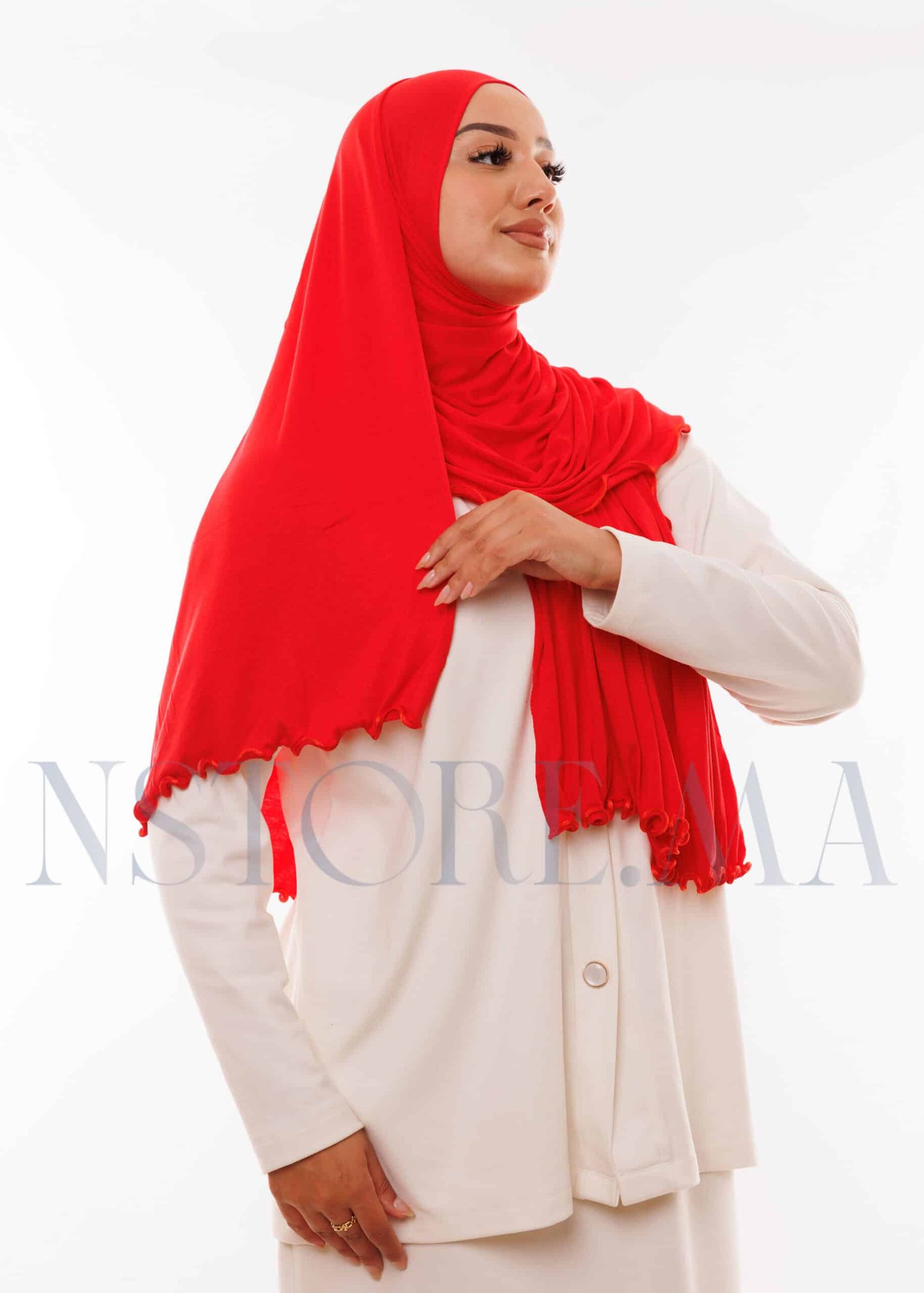 شال ليكرا مموج - أحمر -