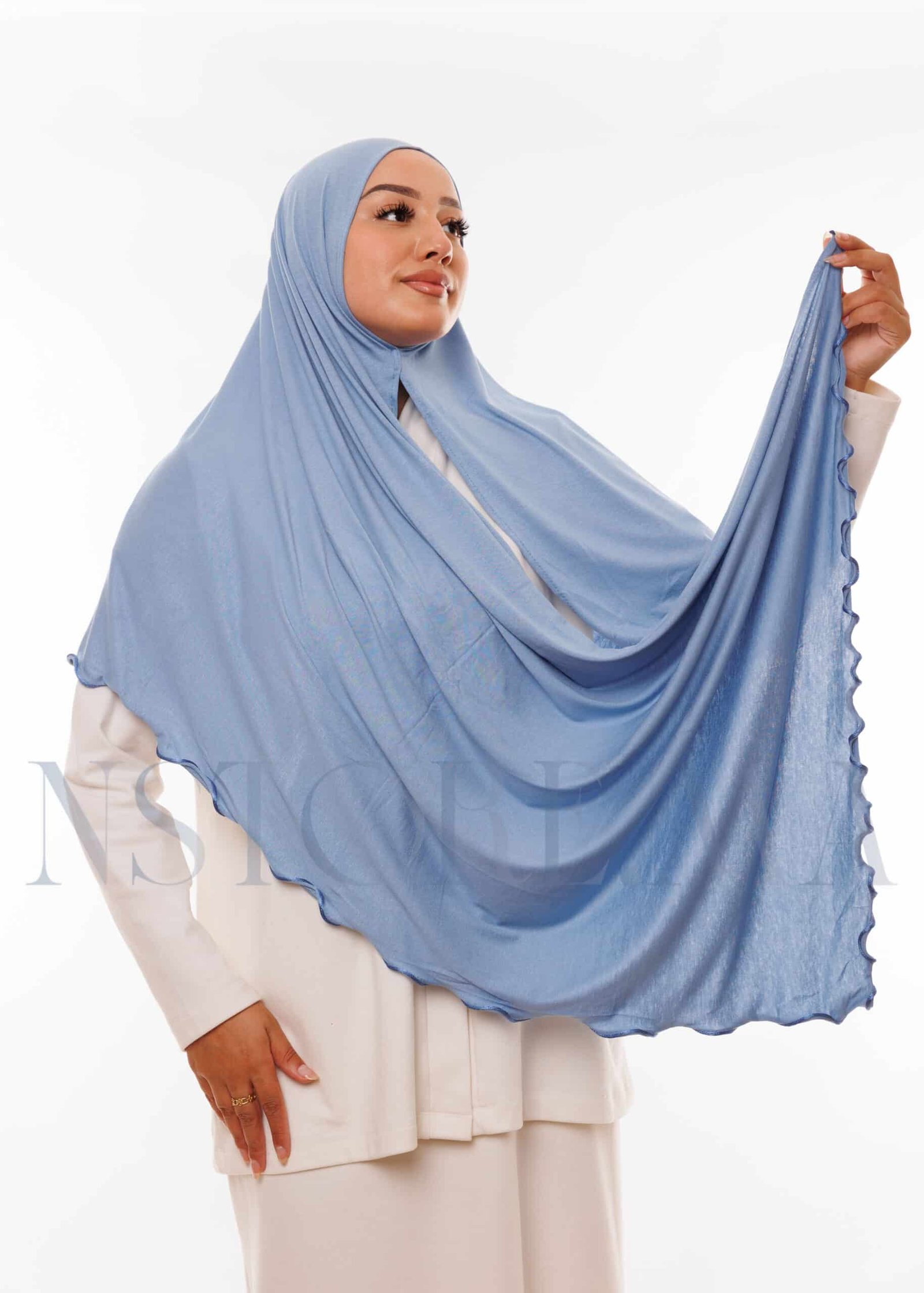 شال ليكرا مموج - أزرق جينز فاتح -