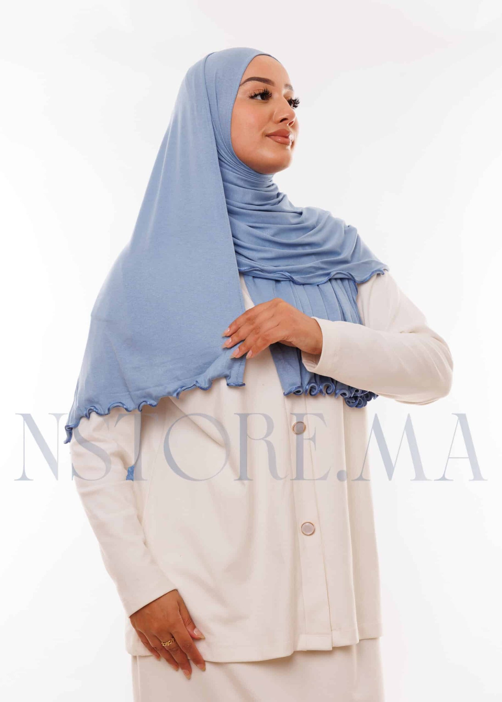 شال ليكرا مموج - أزرق جينز فاتح -