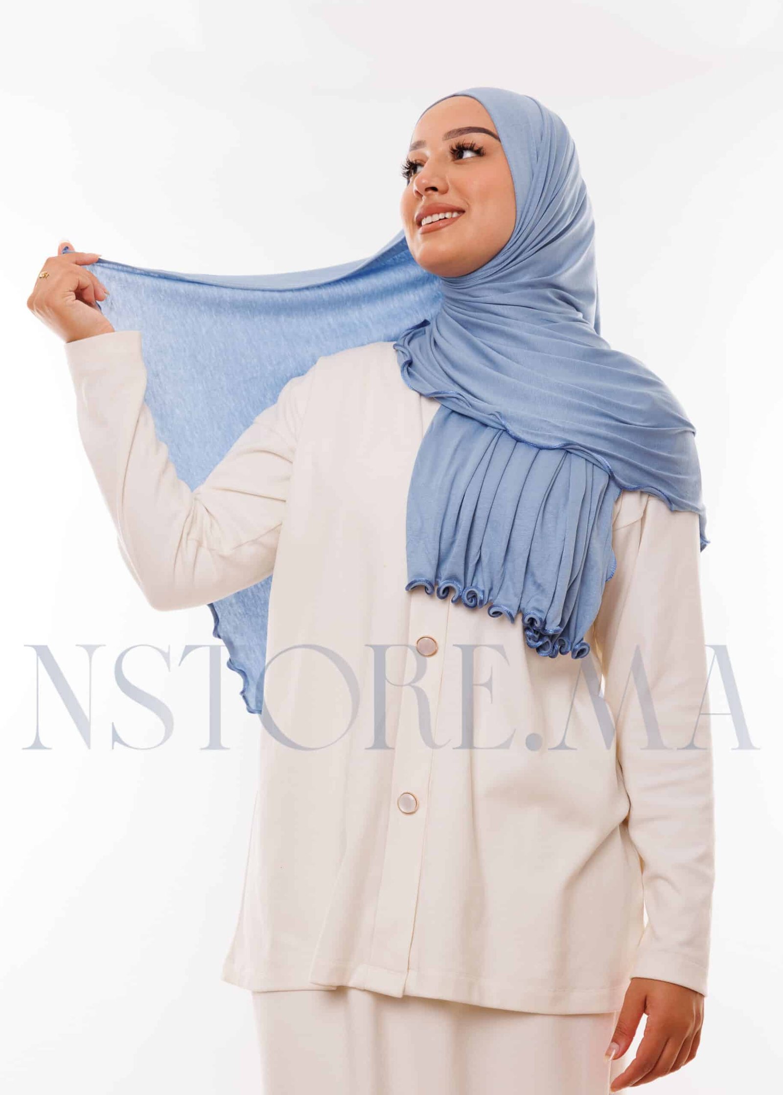 شال ليكرا مموج أزرق جينز فاتح