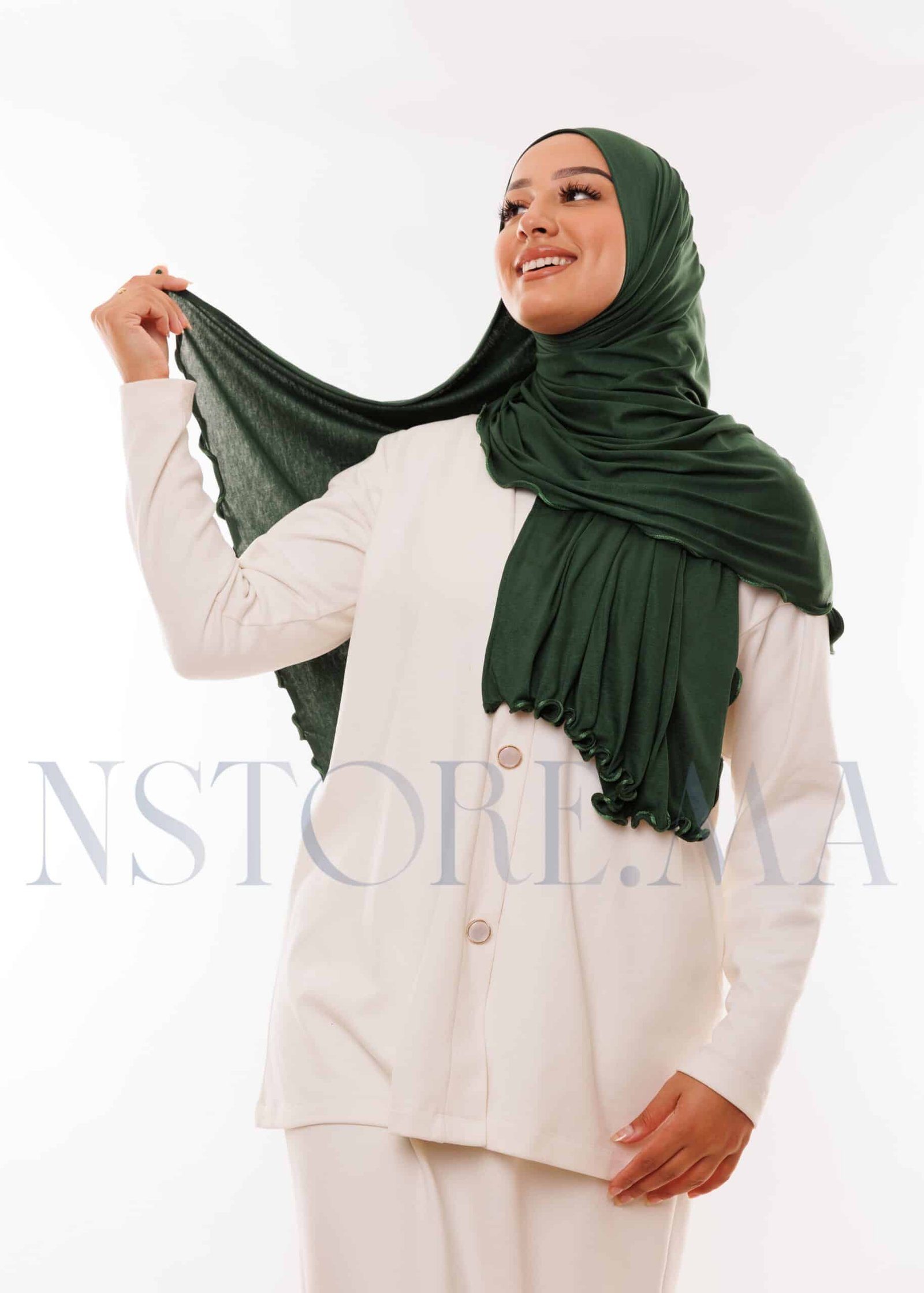 شال ليكرا مموج أخضر زيتي