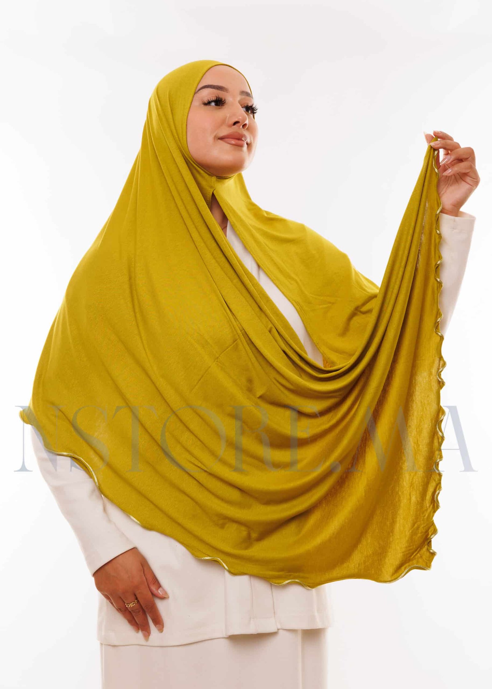 شال ليكرا مموج - أخضر مصفر -