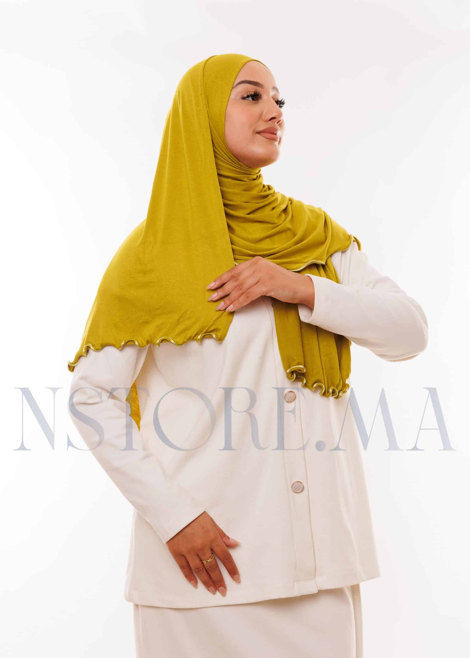 شال ليكرا مموج - أخضر مصفر -