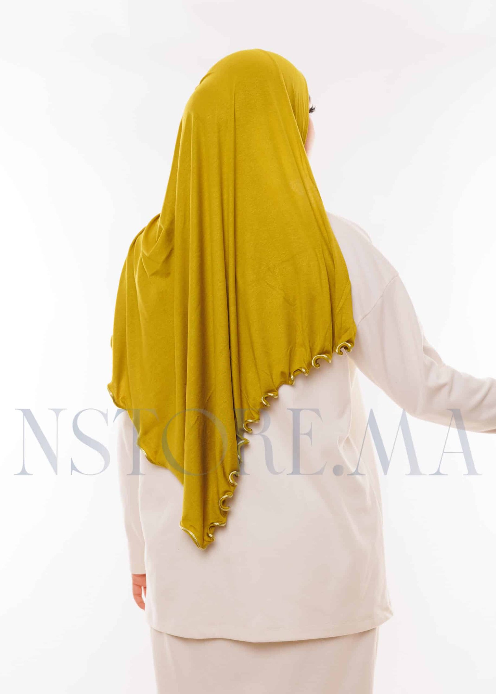 شال ليكرا مموج - أخضر مصفر -