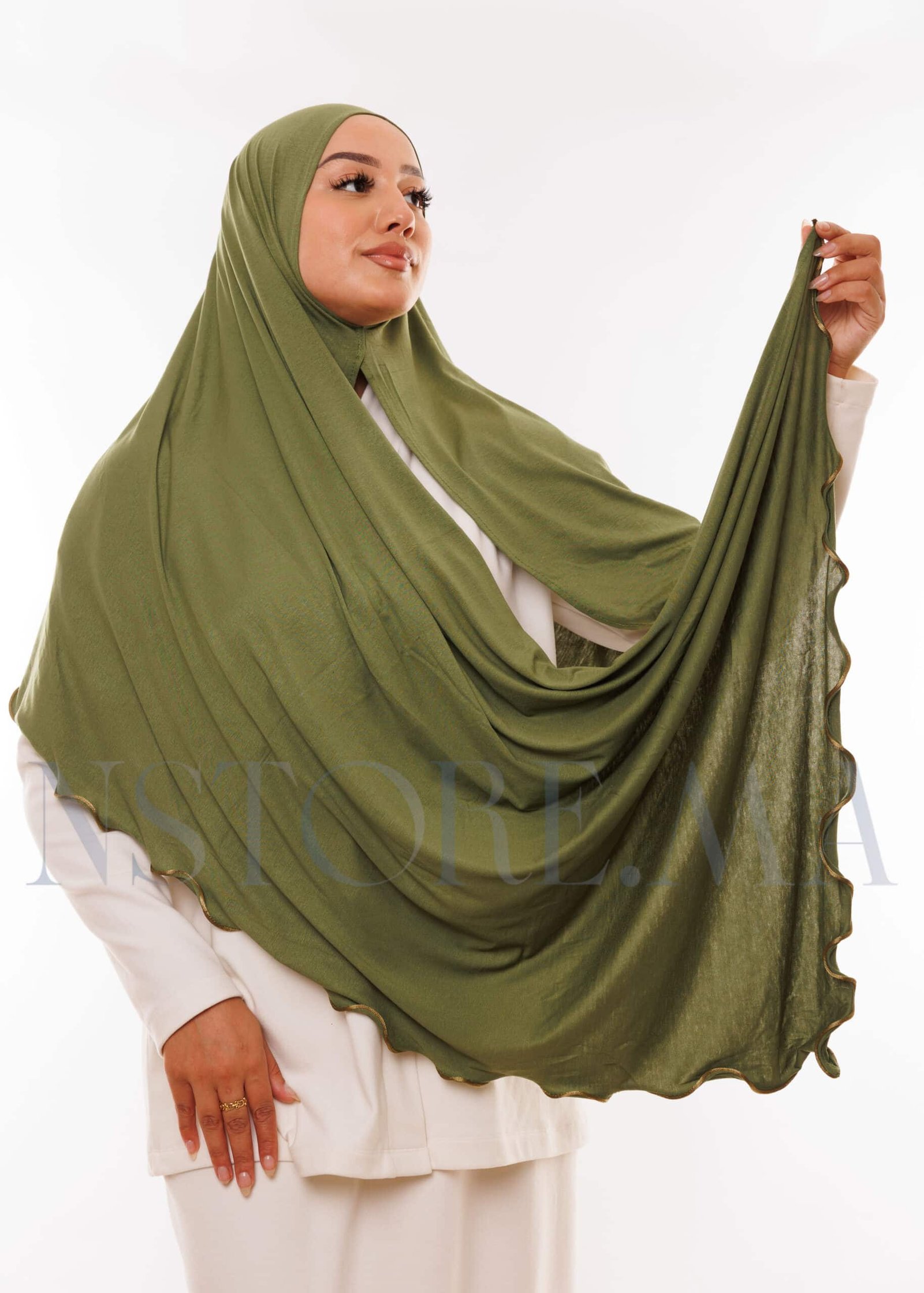 شال ليكرا مموج - أخضر عسكري -