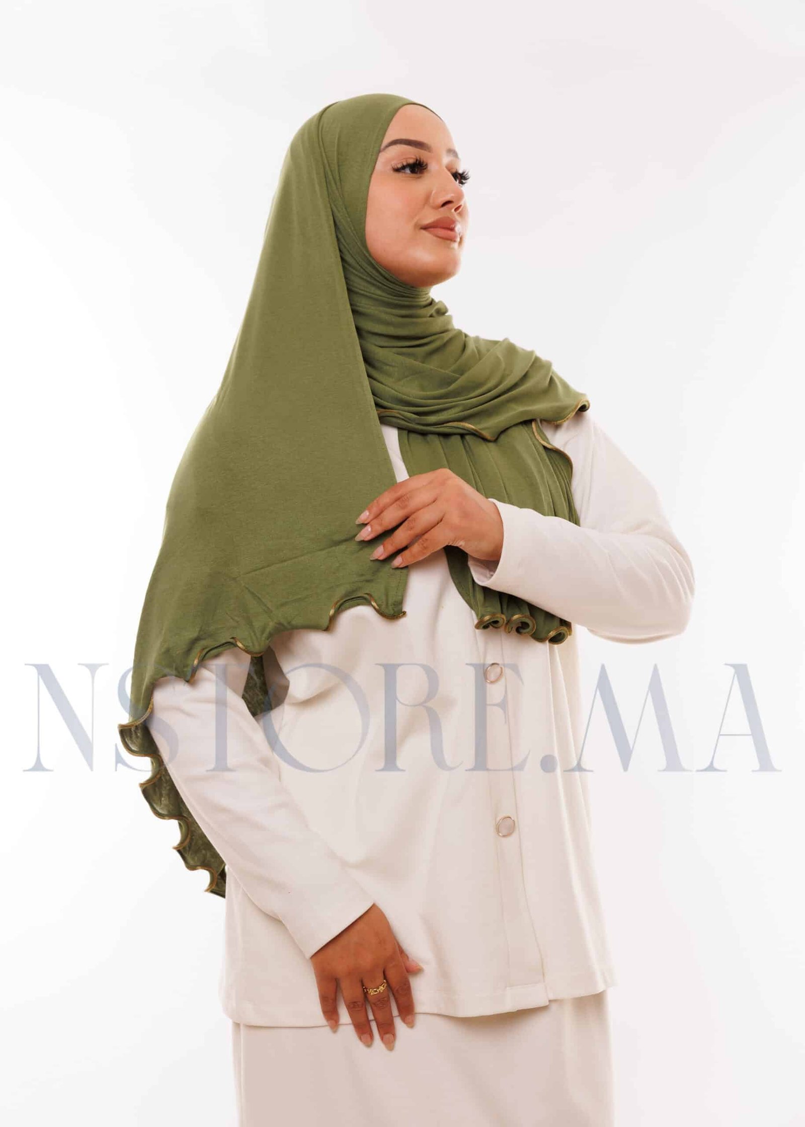 شال ليكرا مموج - أخضر عسكري -